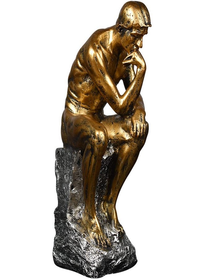 FUNSXBUG 10 Inch Resin The Thinker Statue Thinking Man Sculptures Collectible Figurine Home Office Decor Living Room Decoration (Gold) - Image 2
